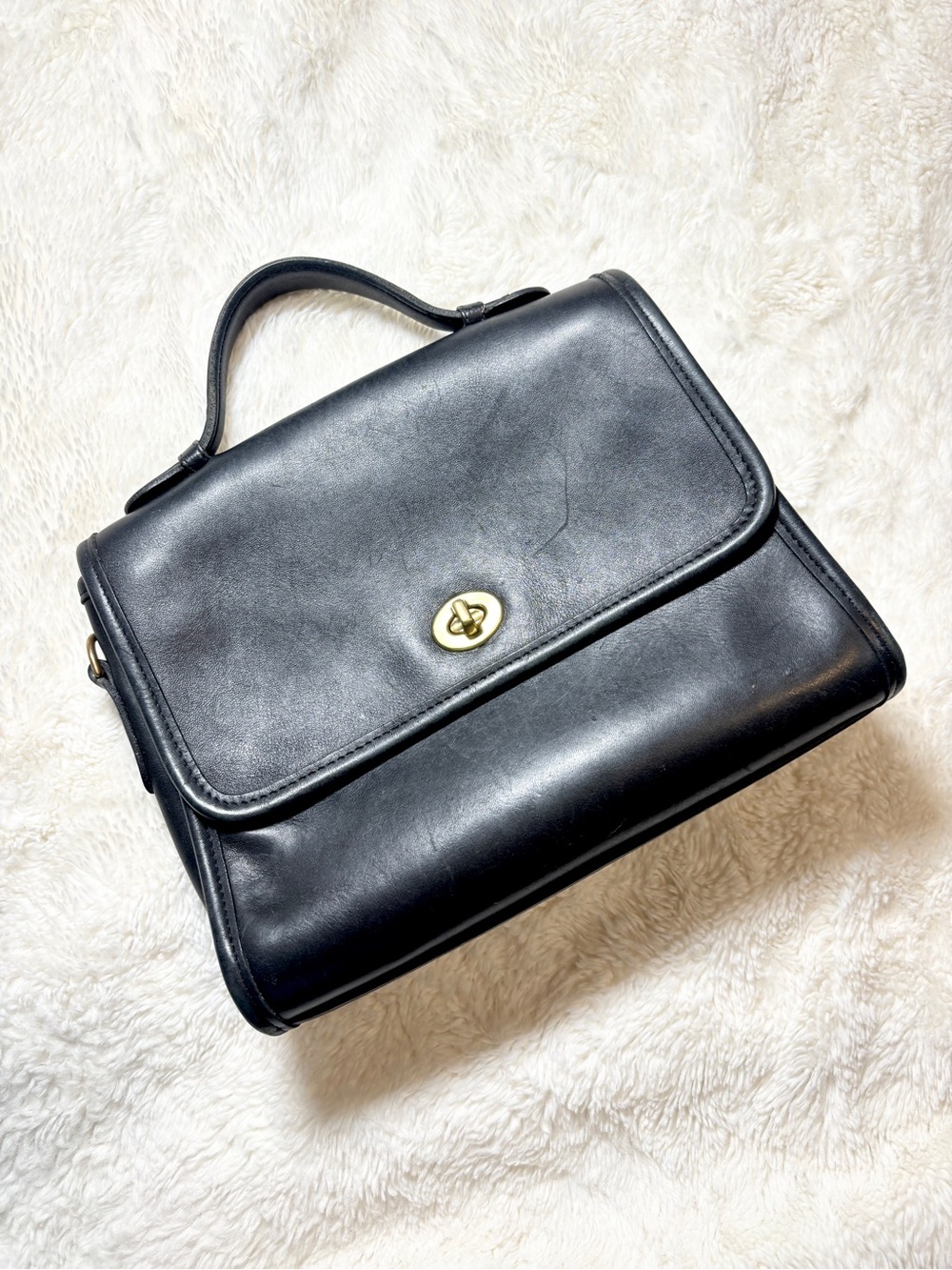 Vintage COACH 9870 Court Bag Black USA Made Glovetanned Leather 2way NO STRAP